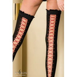 bas noirs 60 deniers avec motif trompe l'œil et jarretière silicone