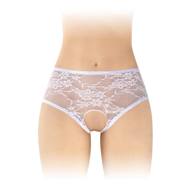 Culotte ouverte Amanda blanche Fashion Secret dentelle froufrous noeud extensible taille unique
