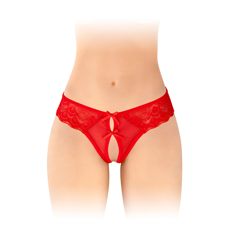 String ouvert Alicia rouge Fashion Secret dentelle ouverte pubis tissu extensible taille unique