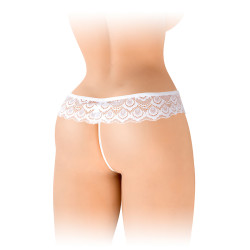 String ouvert Alicia blanc Fashion Secret dentelle ouverture pubis extensible taille unique