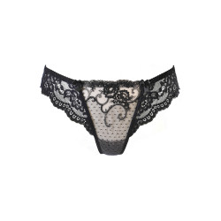 String brésilien noir V10515 tulle délicat arabesque dentelle tenue féminine sensuelle