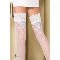 bas blanc avec dentelle féminine et détail en lurex argent