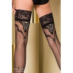 bas noirs avec dentelle et détails en lurex argenté