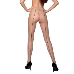 Collants ouverts couture TI022 beige 20 deniers couture noire arrière voile fin