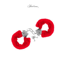 menottes glamour métal fausse fourrure rouge