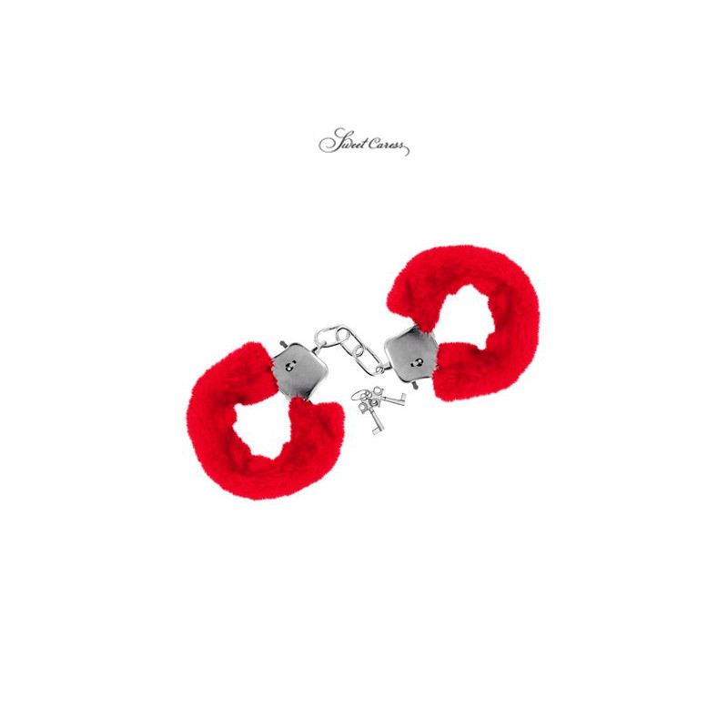 menottes glamour métal fausse fourrure rouge