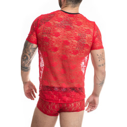 T-shirt sexy en dentelle rouge transparente Anaïs For Men lingerie masculine raffinée
