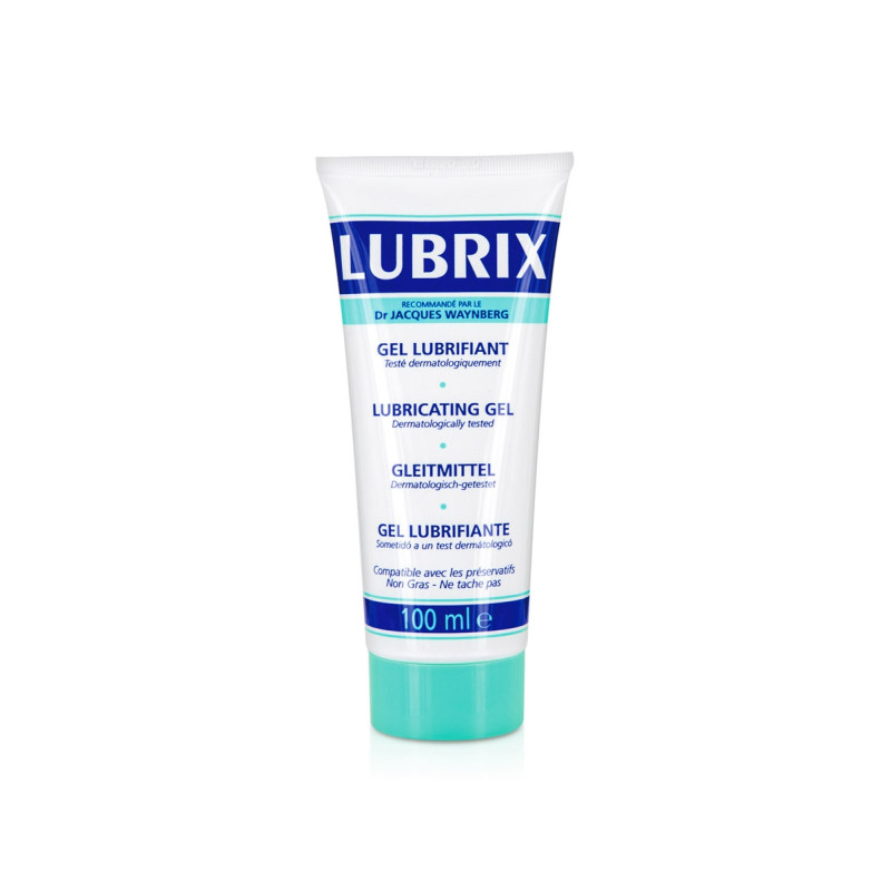 tube de gel lubrix de 100 ml, lubrifiant intime à base d'eau, non gras, pour un confort sexuel optimal.
