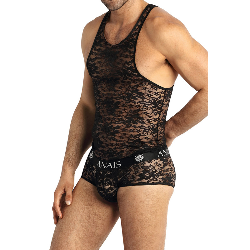 Débardeur sexy Anaïs For Men dentelle noire motif fleuri pour séduction et élégance