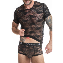 T-shirt sexy Anaïs For Men dentelle noire motif fleuri pour séduction et élégance