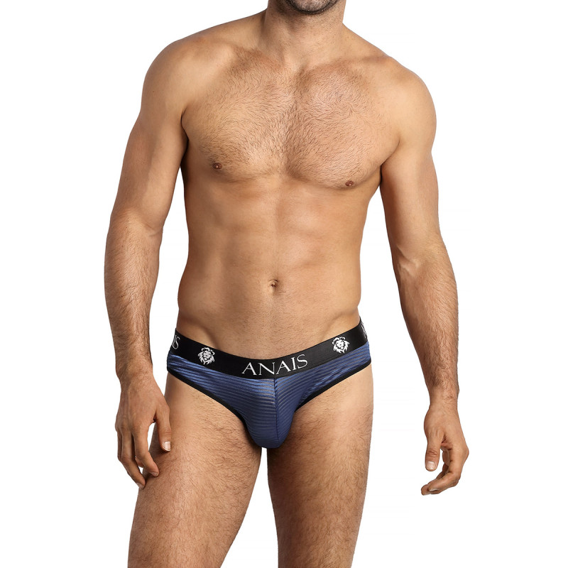 Slip sexy Anaïs For Men tissu bleu rayures transparentes et brillantes pour style audacieux