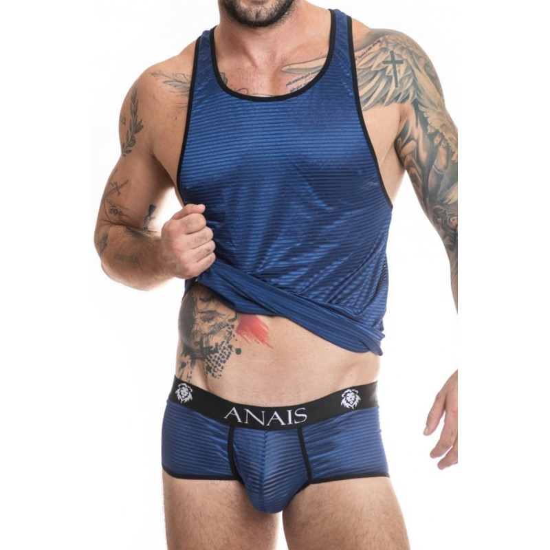 Débardeur sexy Anaïs For Men tissu bleu rayures transparentes et brillantes pour style audacieux