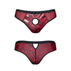 Slip brésilien ouvert zébré rouge et noir Regne lingerie masculine moderne et sexy