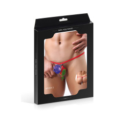 String rouge ouvert Paris Hollywood posé sur fond clair, mettant en valeur les fines ficelles et la coupe provocante.