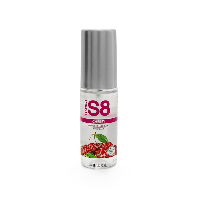 Flacon de 50 ml de Lubrifiant S8 parfumé cerise avec étiquette rouge indiquant le parfum.