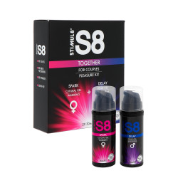 Ensemble intime pour couple avec deux gels : stimulation clitoridienne et retardement masculin, dans un coffret élégant.