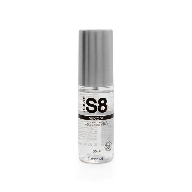 Flacon de 50 ml de Lubrifiant S8 silicone, isolé sur fond neutre, prêt à l’usage pour glisse optimale.