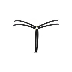 String ouvert noir Axami Lingerie en dentelle et tissu effet wetlook, présenté sur fond neutre.