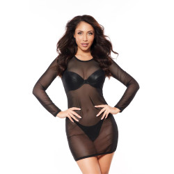 Robe courte en tulle noir transparent Axami Lingerie, présentée sur fond neutre, style élégant et sexy.