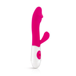 Vibro Rabbit Elya rose Yoba silicone vue 3/4 incurvé